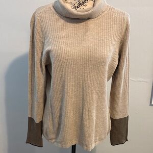 NIC+ZOE Beige and Brown Cowl Neck Sweater